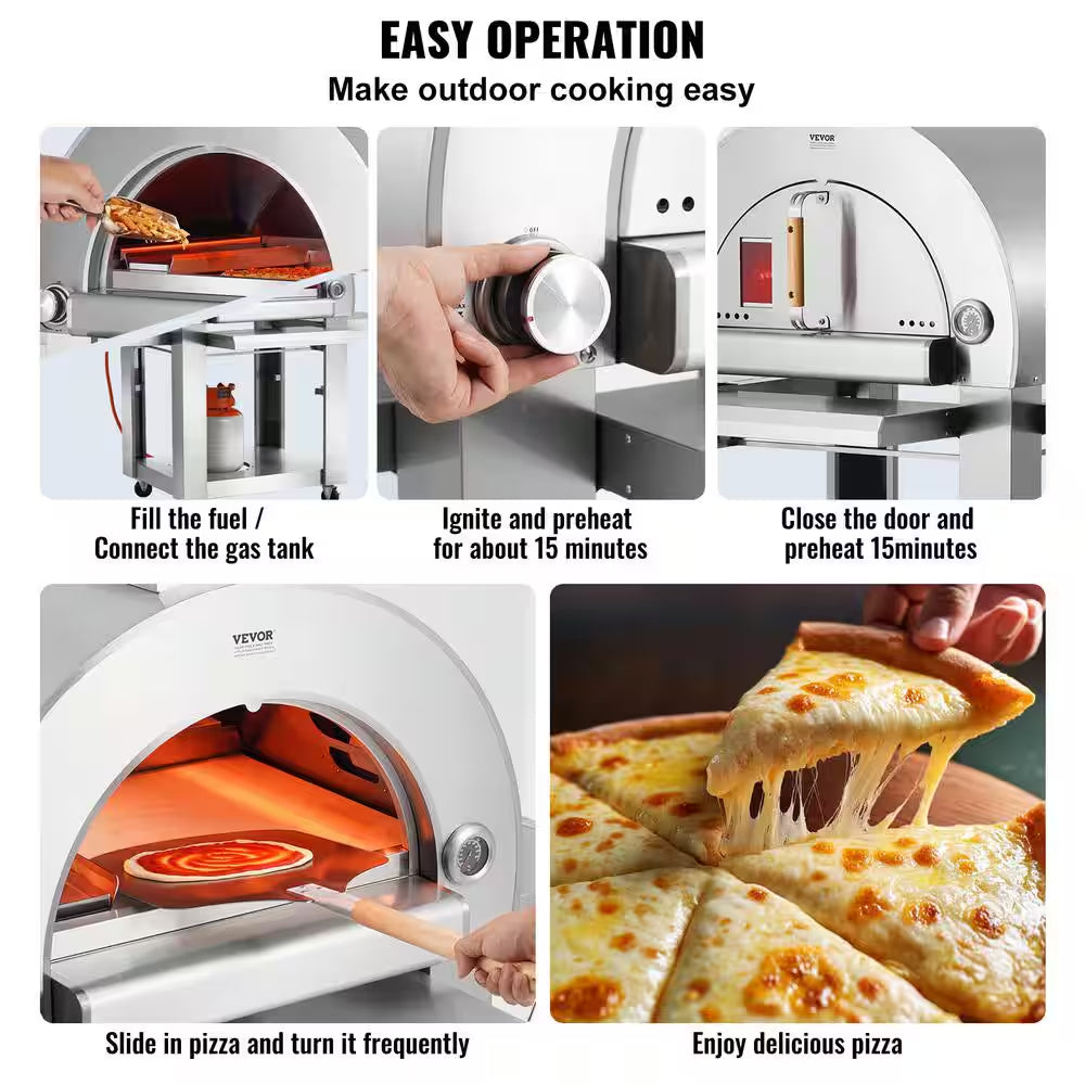 Dual Fuel Pizza Oven, 22 In. Portable Pizza Oven, Propane and Wood Powered Outdoor Pizza Oven in Stainless Steel