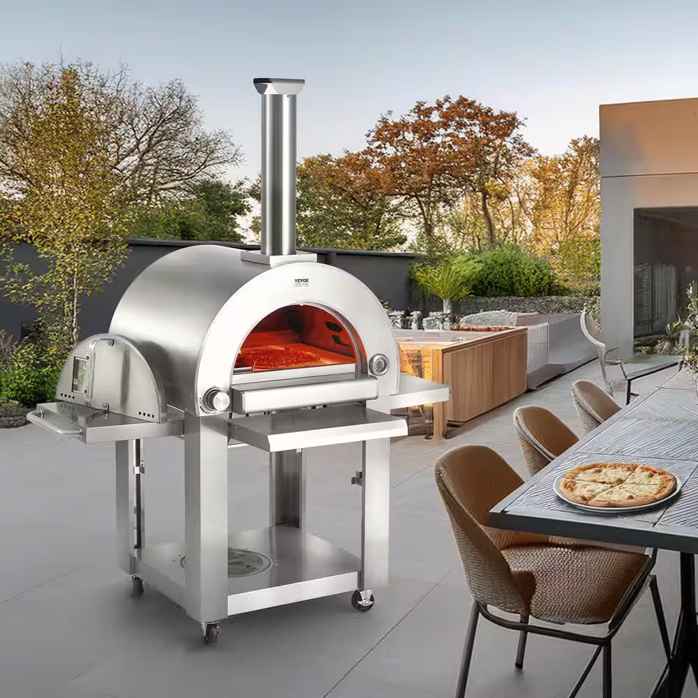 Dual Fuel Pizza Oven, 22 In. Portable Pizza Oven, Propane and Wood Powered Outdoor Pizza Oven in Stainless Steel