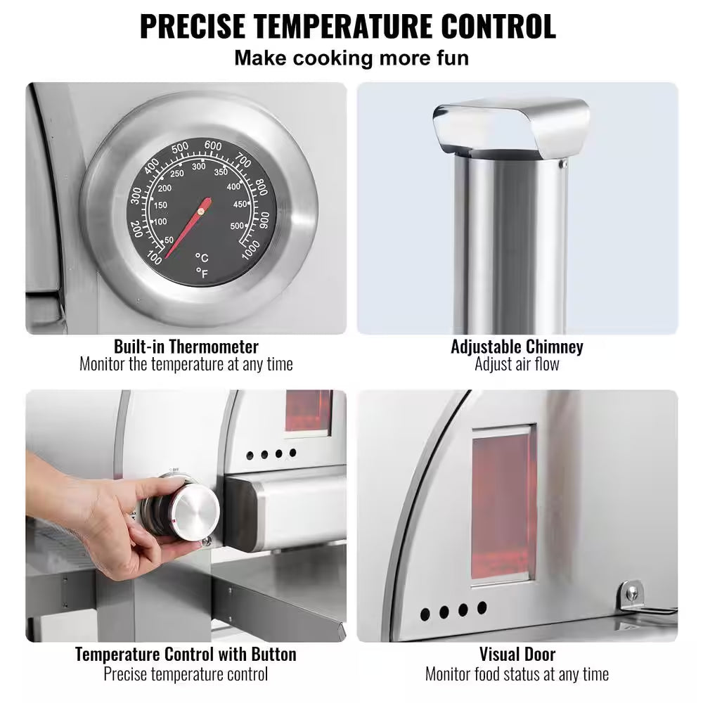 Dual Fuel Pizza Oven, 22 In. Portable Pizza Oven, Propane and Wood Powered Outdoor Pizza Oven in Stainless Steel