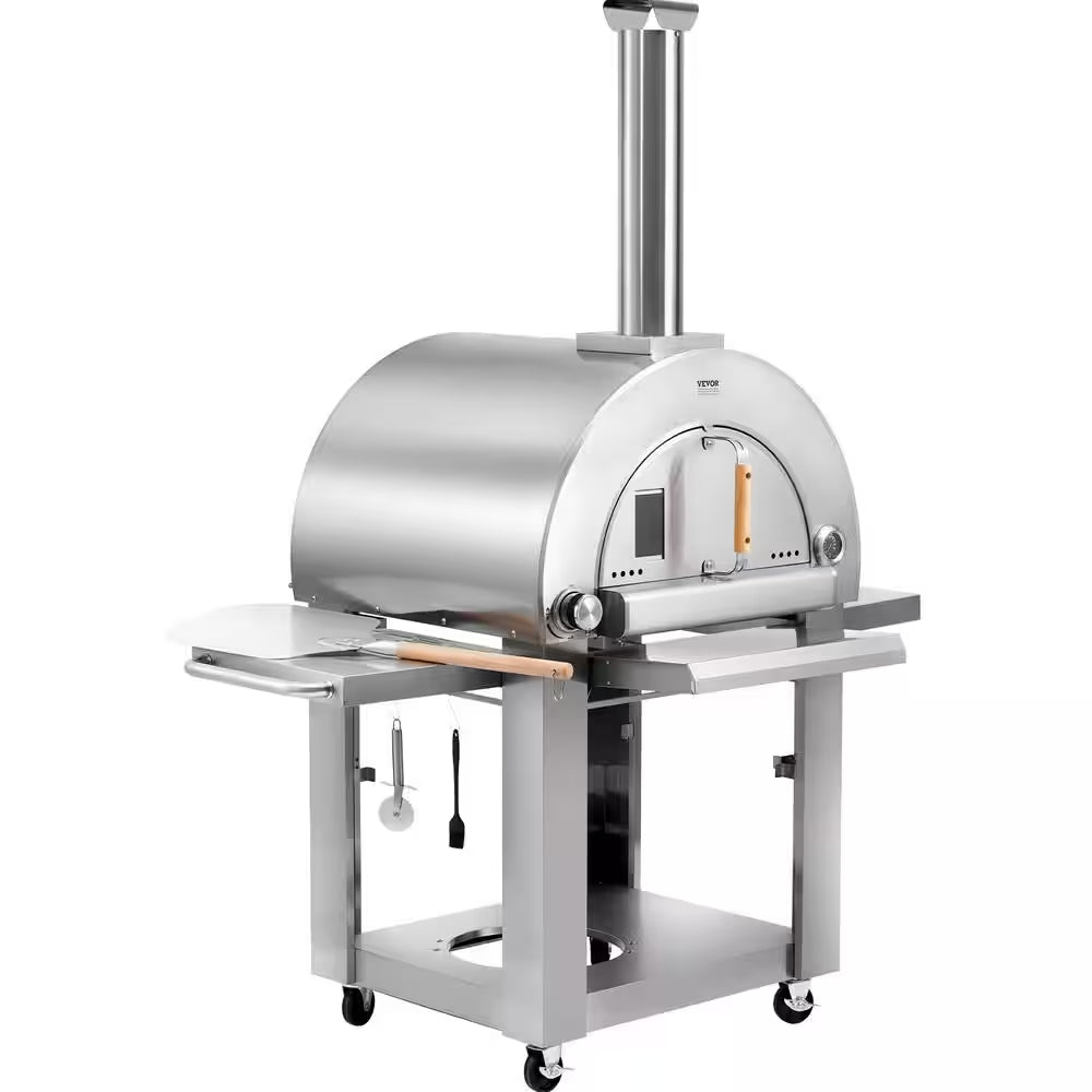 Dual Fuel Pizza Oven, 22 In. Portable Pizza Oven, Propane and Wood Powered Outdoor Pizza Oven in Stainless Steel