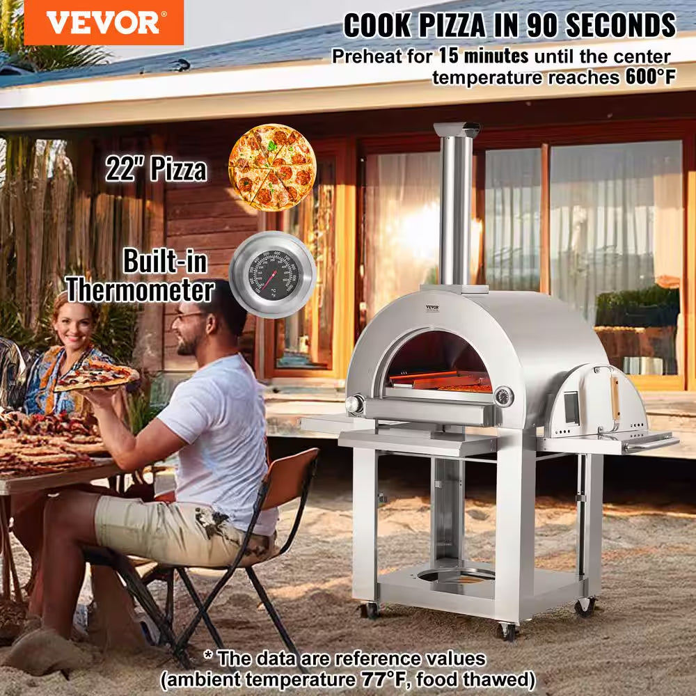 Dual Fuel Pizza Oven, 22 In. Portable Pizza Oven, Propane and Wood Powered Outdoor Pizza Oven in Stainless Steel