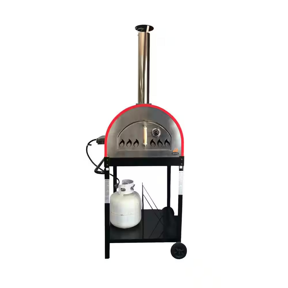 WKE-04WG-RED, 25 In. Multi-Fuel-Wood or Propane, Outdoor Pizza Oven Red, 71 In. W X 27 In. W X 30 In. D Burner Included