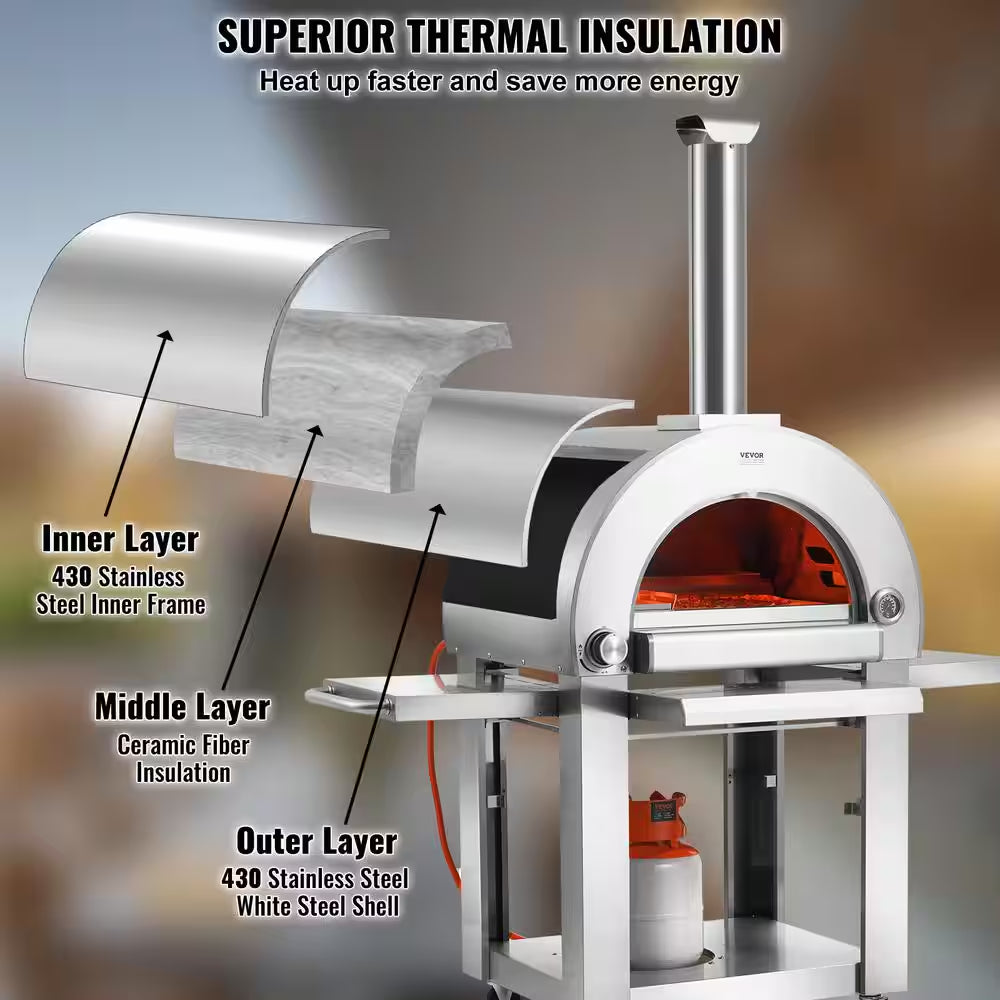 Dual Fuel Pizza Oven, 22 In. Portable Pizza Oven, Propane and Wood Powered Outdoor Pizza Oven in Stainless Steel